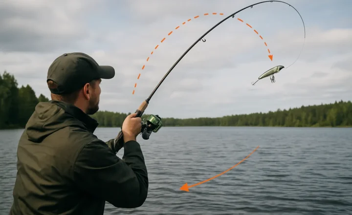 Pitkä heitto kalastus: käytännön oppaan kuvitus