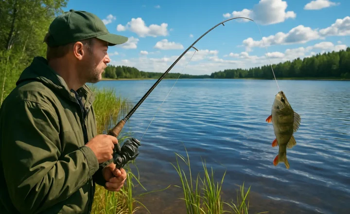Ahvenen kalastus rannalta: käytännön oppaan kuvitus